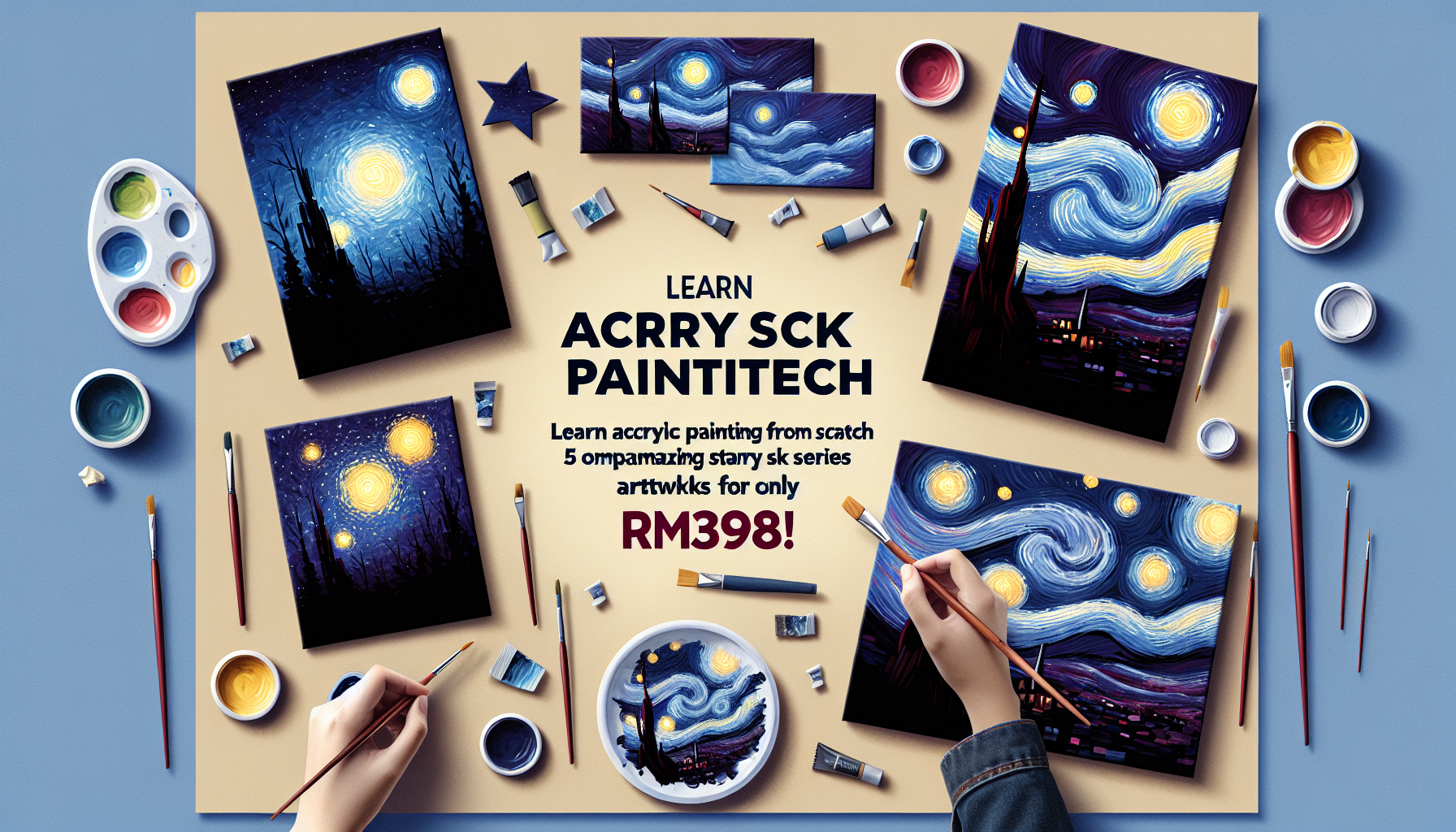 14天内零基础学会丙烯画：完成5幅震撼星空系列作品，仅需RM398元！